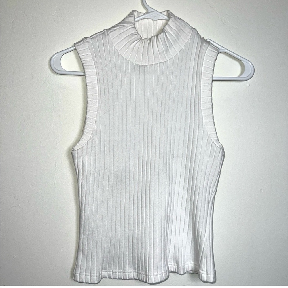 Varley Ribbed Calder High Neck Tank XS Womens White Sleeveless Top